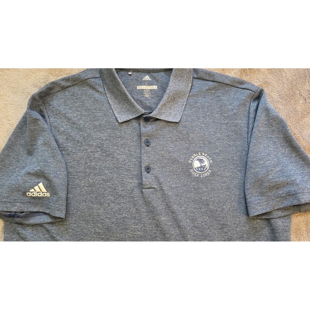 ADIDAS GOLF PEBBLE BEACH GOLF LINKS MENS SHORT SLEEVE BLUE/GRAY POLO SIZE LARGE - Picture 3 of 6
